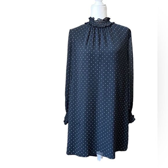 H&M chiffon dress long sleeve high neck black white detail size 8 - Picture 1 of 16